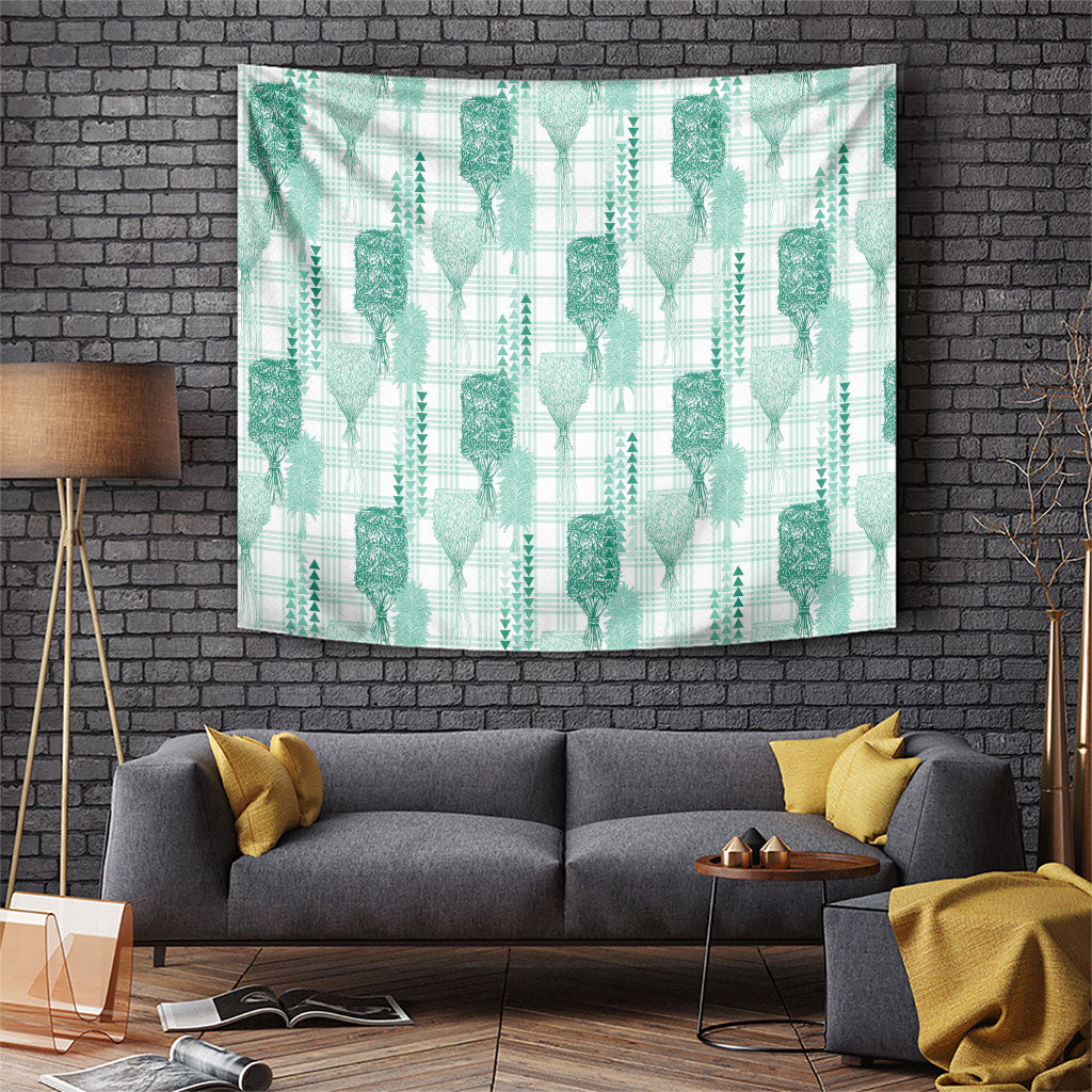 Aloha Hawaii Vintage Kahili Pa'a Lima Tapestry Palaka Print Mossy Teal LT7 Mossy Teal - Polynesian Pride