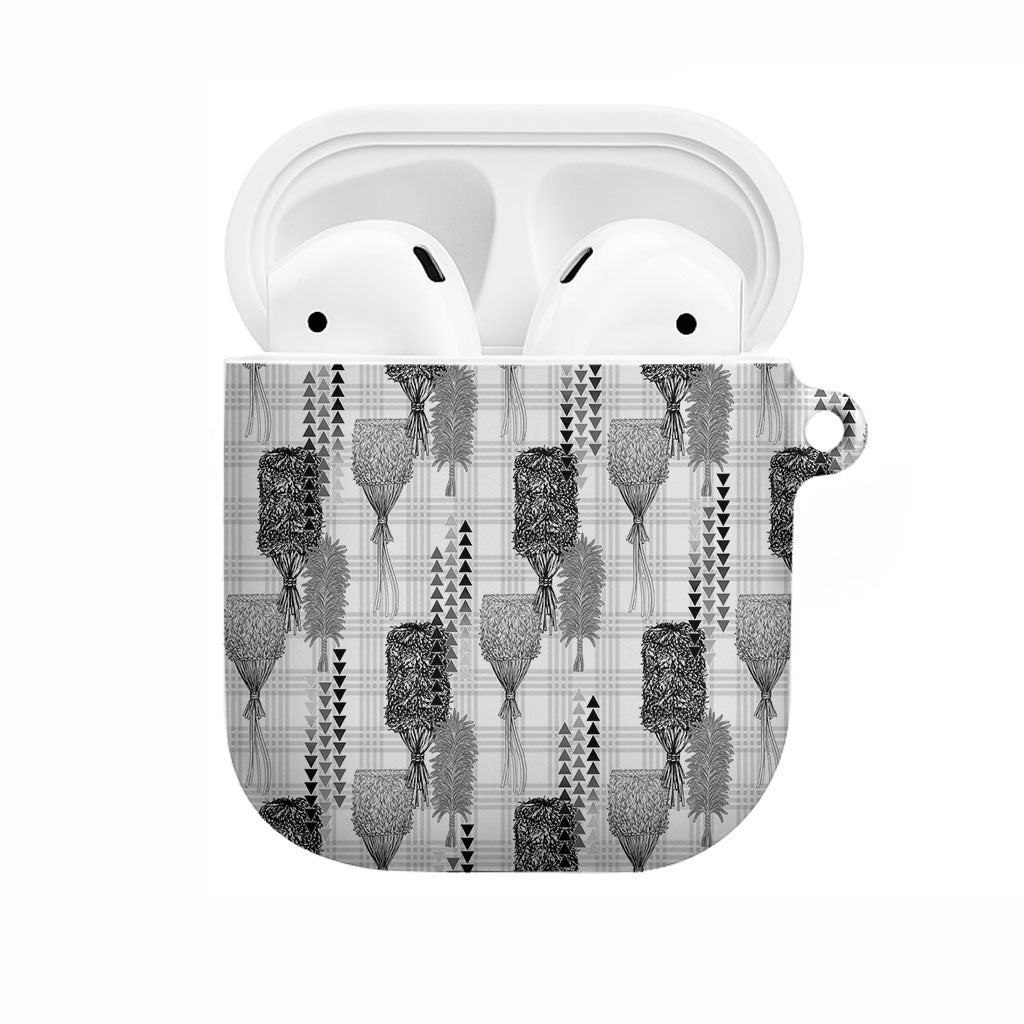 Aloha Hawaii Vintage Kahili Pa'a Lima AirPods Case Palaka Print Hinahina LT7 Gray - Polynesian Pride