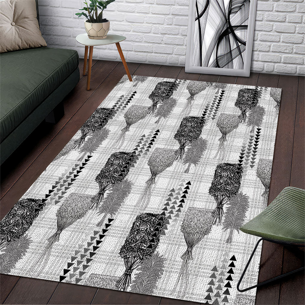 Aloha Hawaii Vintage Kahili Pa'a Lima Area Rug Palaka Print Hinahina LT7 Gray - Polynesian Pride