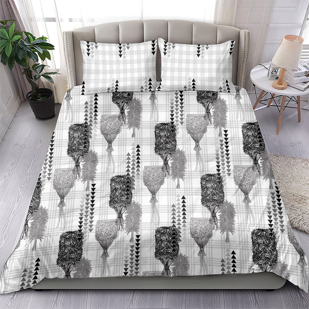 Aloha Hawaii Vintage Kahili Pa'a Lima Bedding Set Palaka Print Hinahina