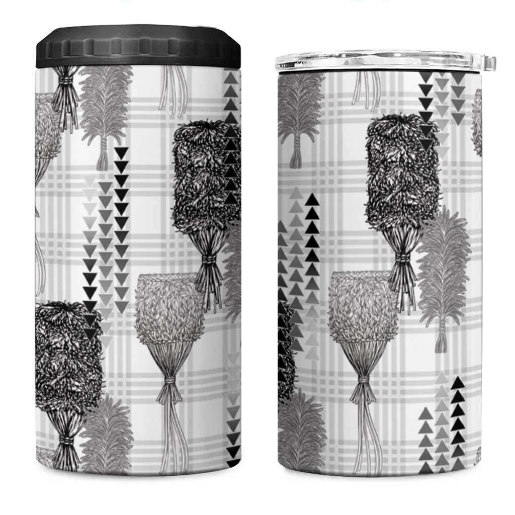 Aloha Hawaii Vintage Kahili Pa'a Lima 4 in 1 Can Cooler Tumbler Palaka Print Hinahina LT7 One Size: 16 oz Gray - Polynesian Pride