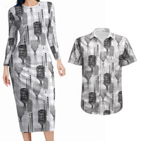 Aloha Hawaii Vintage Kahili Pa'a Lima Couples Matching Long Sleeve Bodycon Dress and Hawaiian Shirt Palaka Print Hinahina