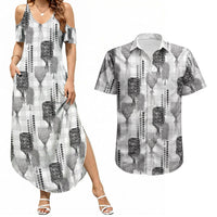 Aloha Hawaii Vintage Kahili Pa'a Lima Couples Matching Summer Maxi Dress and Hawaiian Shirt Palaka Print Hinahina