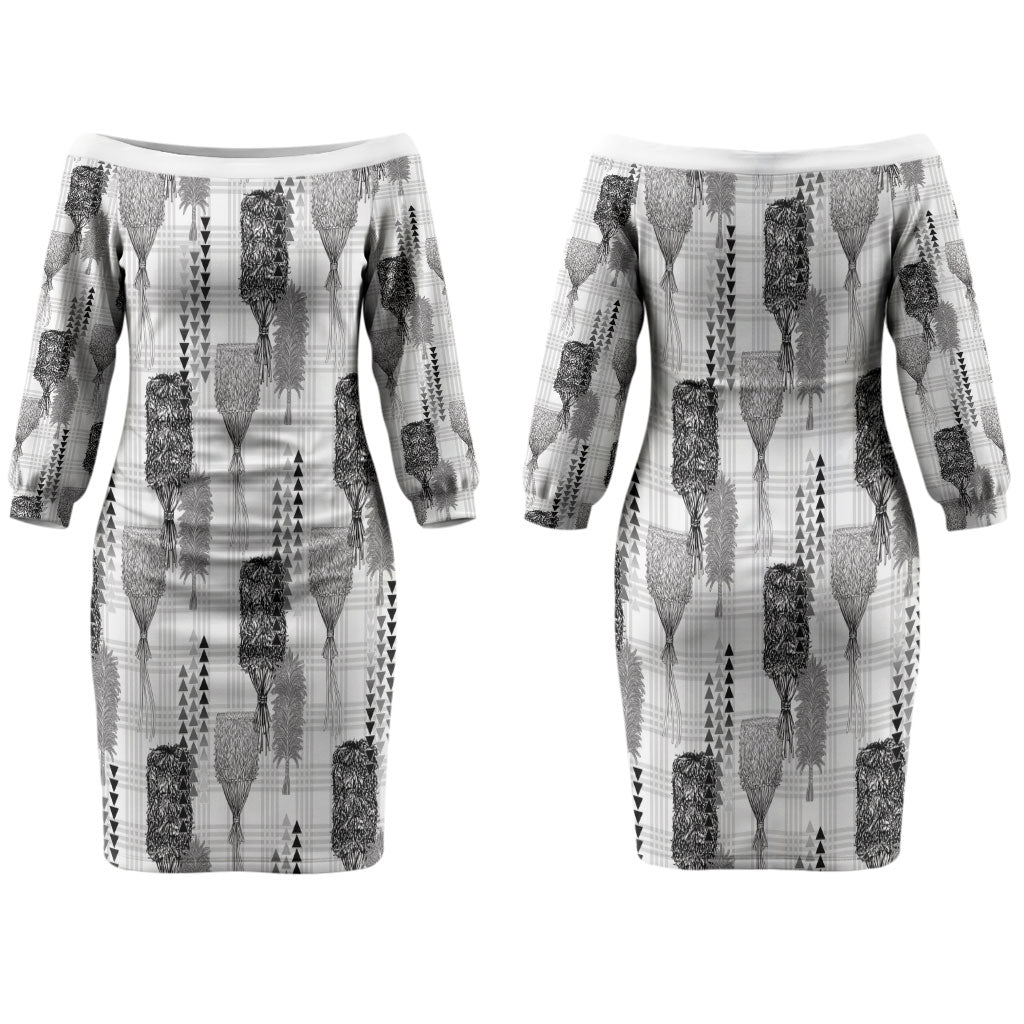 Aloha Hawaii Vintage Kahili Pa'a Lima Family Matching Off The Shoulder Long Sleeve Dress and Hawaiian Shirt Palaka Print Hinahina