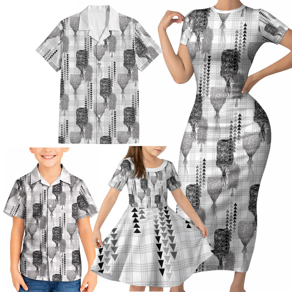 Aloha Hawaii Vintage Kahili Pa'a Lima Family Matching Short Sleeve Bodycon Dress and Hawaiian Shirt Palaka Print Hinahina LT7 - Polynesian Pride