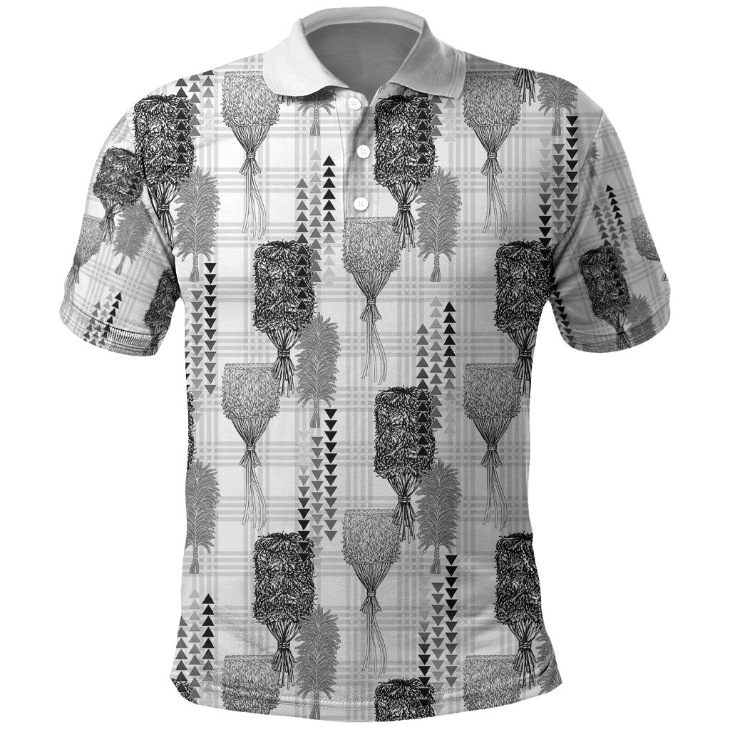 Aloha Hawaii Vintage Kahili Pa'a Lima Polo Shirt Palaka Print Hinahina LT7 Gray - Polynesian Pride