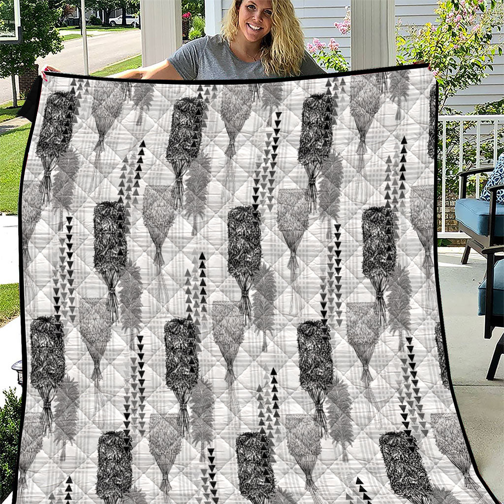 Aloha Hawaii Vintage Kahili Pa'a Lima Quilt Palaka Print Hinahina LT7 Gray - Polynesian Pride