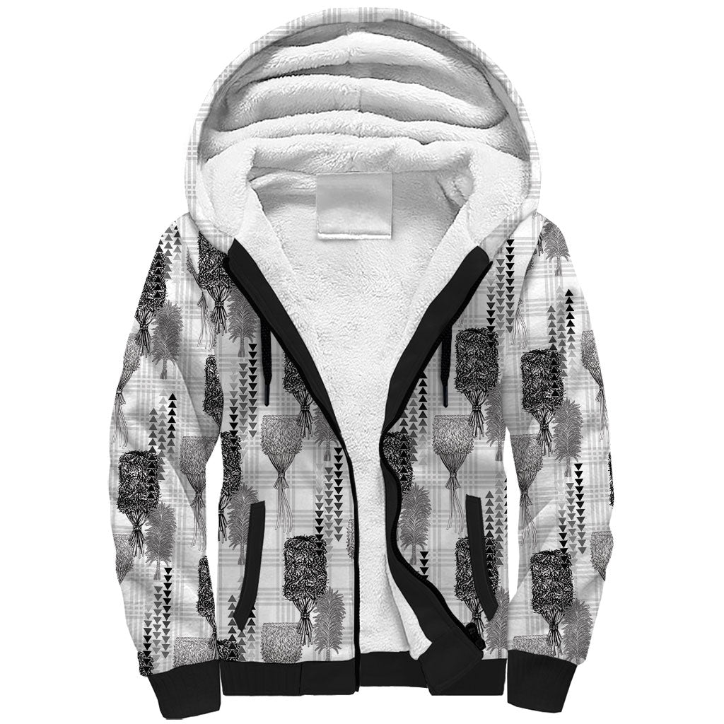 Aloha Hawaii Vintage Kahili Pa'a Lima Sherpa Hoodie Palaka Print Hinahina LT7 Unisex Gray - Polynesian Pride