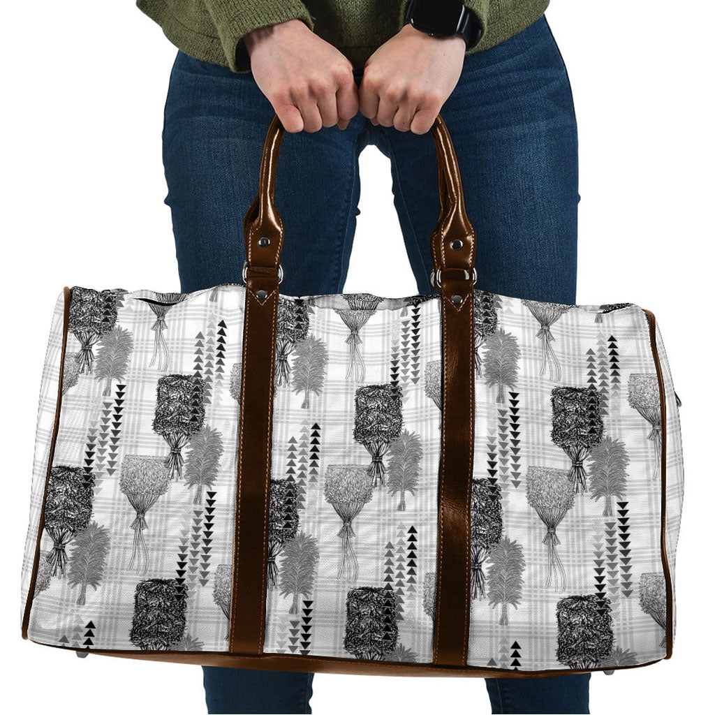 Aloha Hawaii Vintage Kahili Pa'a Lima Travel Bag Palaka Print Hinahina LT7 Gray - Polynesian Pride