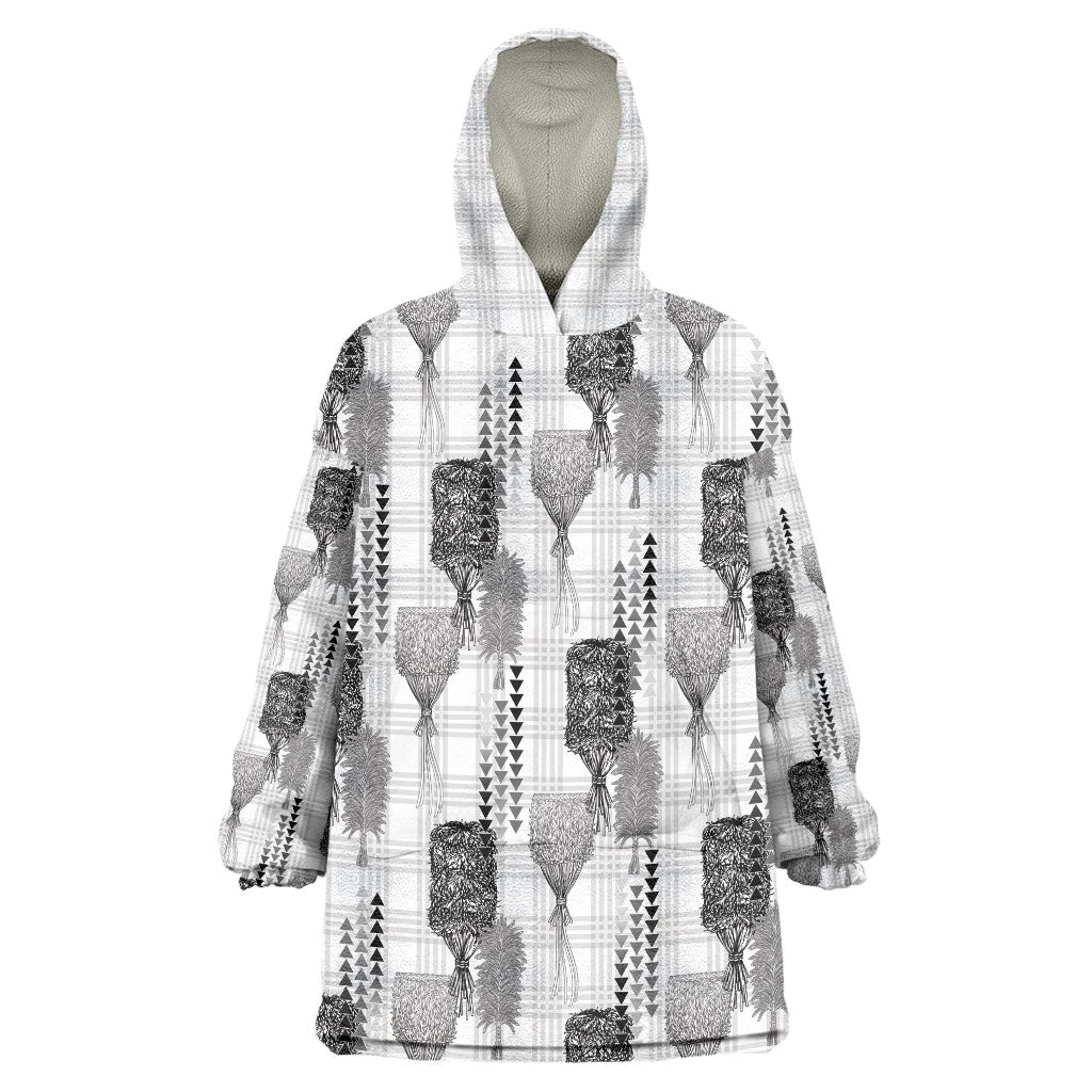 Aloha Hawaii Vintage Kahili Pa'a Lima Wearable Blanket Hoodie Palaka Print Hinahina LT7 One Size Gray - Polynesian Pride