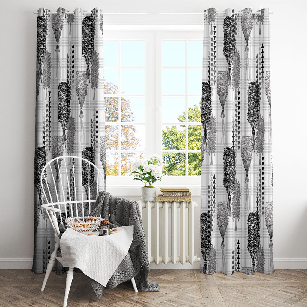 Aloha Hawaii Vintage Kahili Pa'a Lima Window Curtain Palaka Print Hinahina