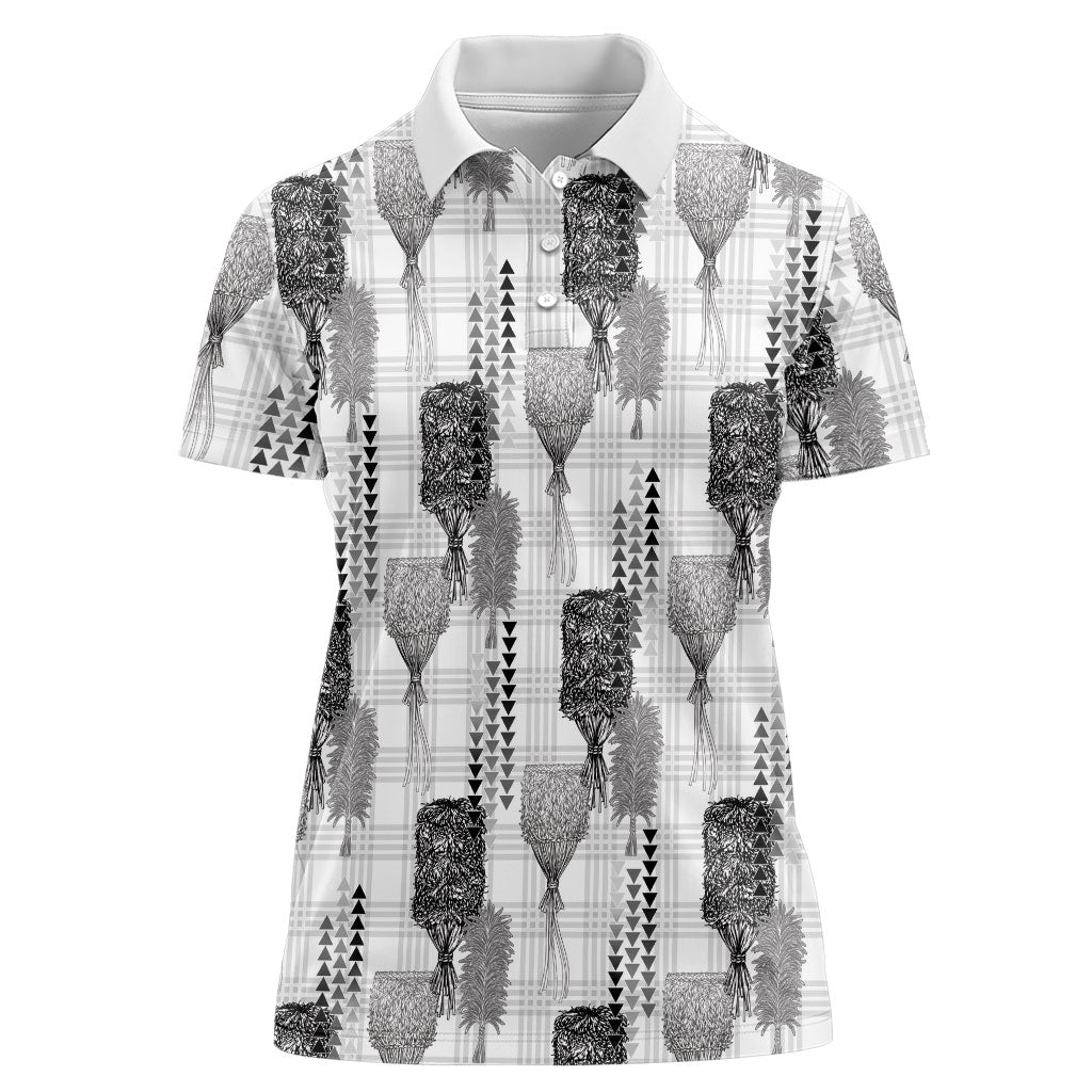 Aloha Hawaii Vintage Kahili Pa'a Lima Women Polo Shirt Palaka Print Hinahina LT7 Female Gray - Polynesian Pride
