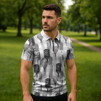 Aloha Hawaii Vintage Kahili Pa'a Lima Zipper Polo Shirt Palaka Print Hinahina