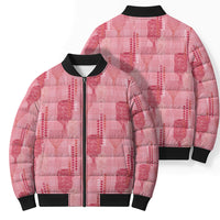 Aloha Hawaii Vintage Kahili Pa'a Lima Bomber Puffer Jacket Palaka Print Berry Pink