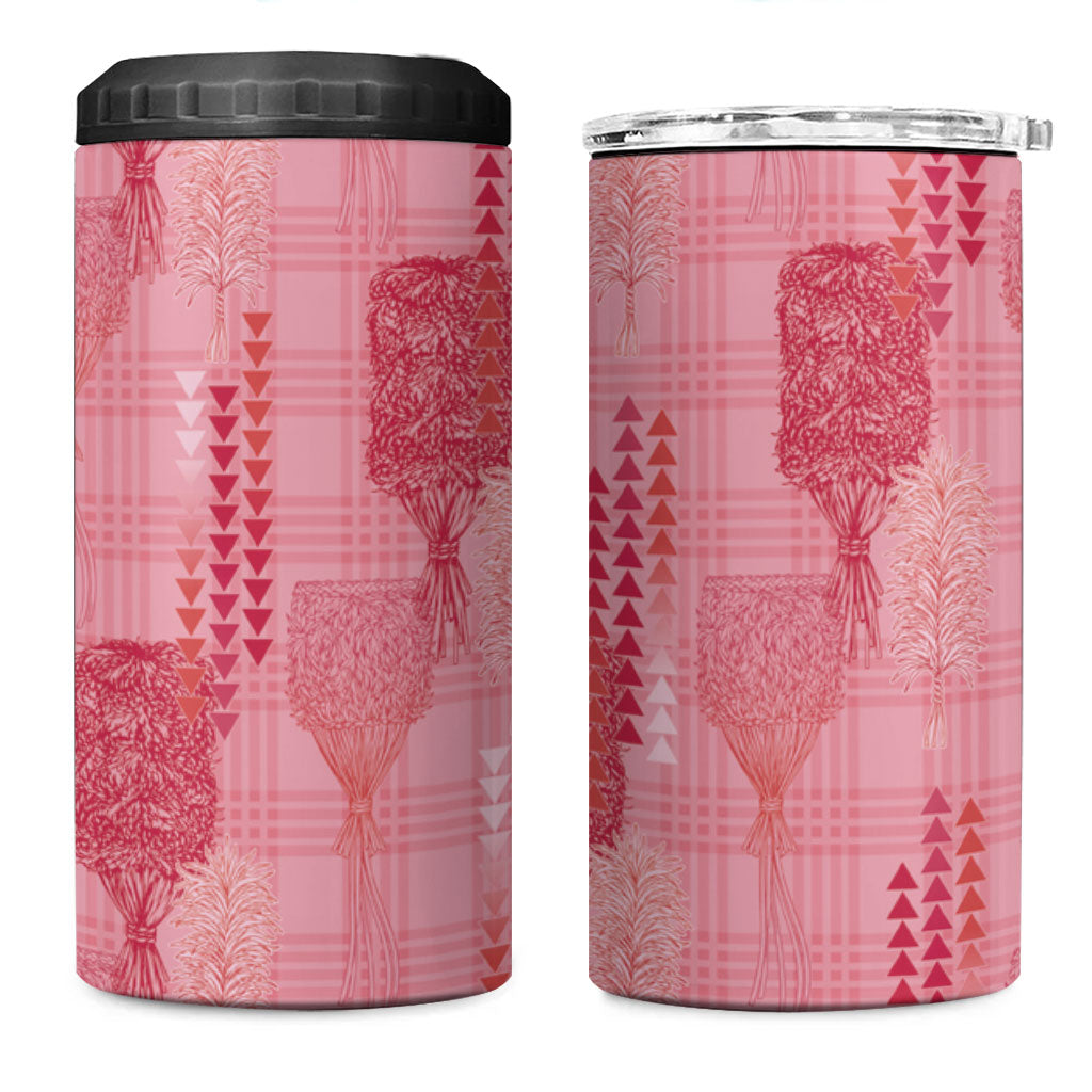 Aloha Hawaii Vintage Kahili Pa'a Lima 4 in 1 Can Cooler Tumbler Palaka Print Berry Pink