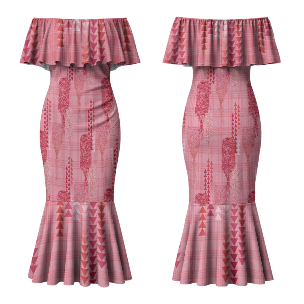 Aloha Hawaii Vintage Kahili Pa'a Lima Family Matching Mermaid Dress and Hawaiian Shirt Palaka Print Berry Pink