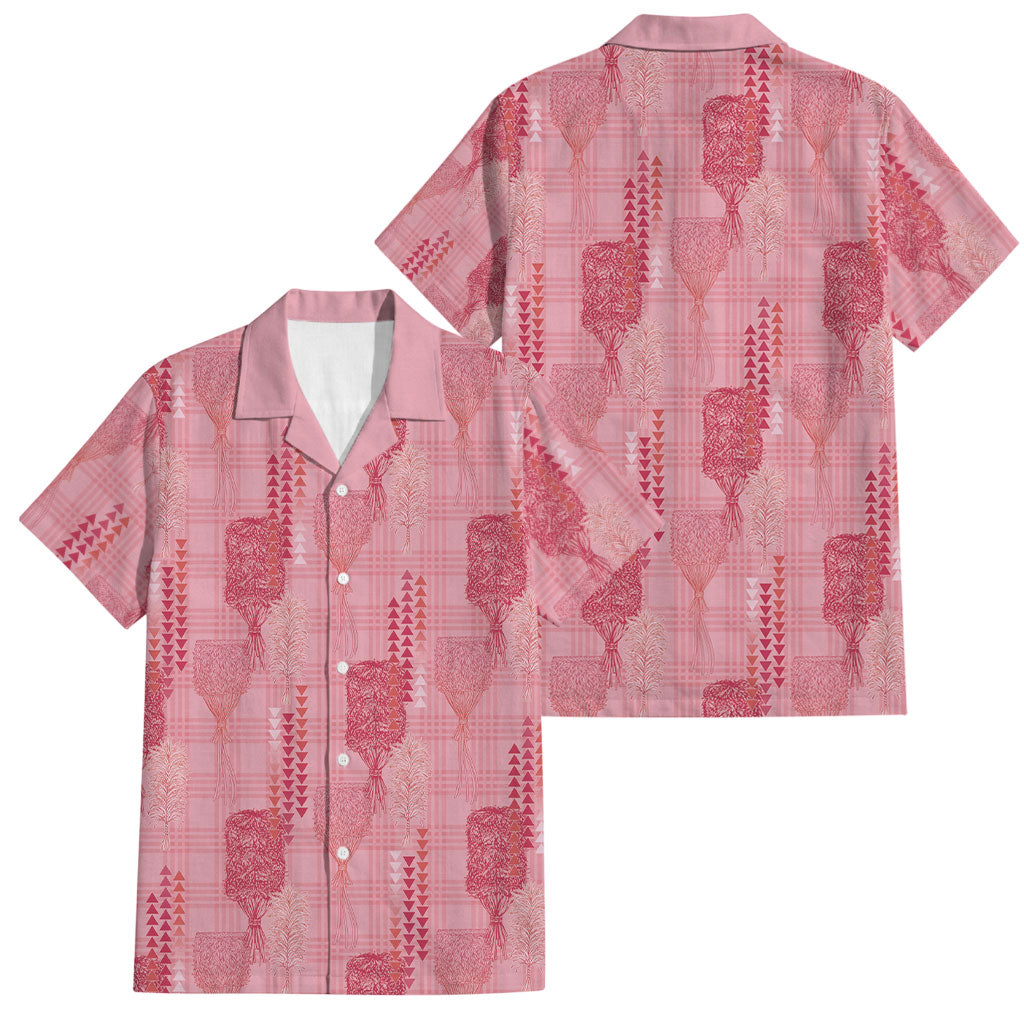 Aloha Hawaii Vintage Kahili Pa'a Lima Family Matching Off The Shoulder Long Sleeve Dress and Hawaiian Shirt Palaka Print Berry Pink
