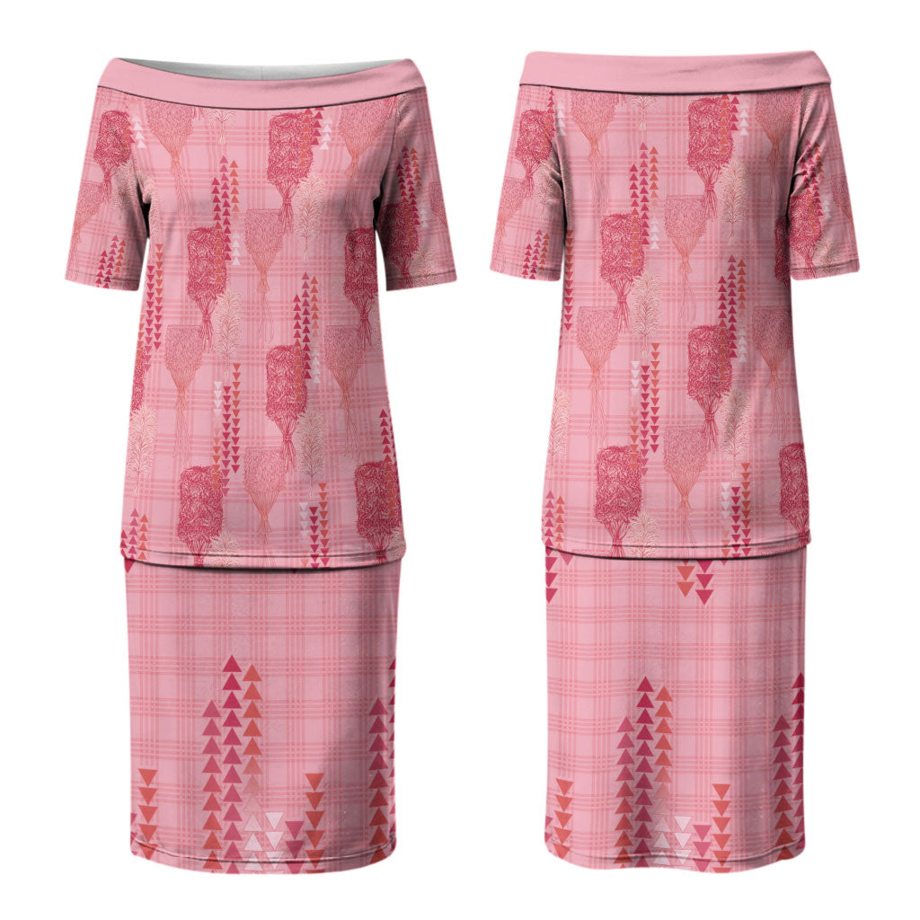 Aloha Hawaii Vintage Kahili Pa'a Lima Family Matching Puletasi and Hawaiian Shirt Palaka Print Berry Pink