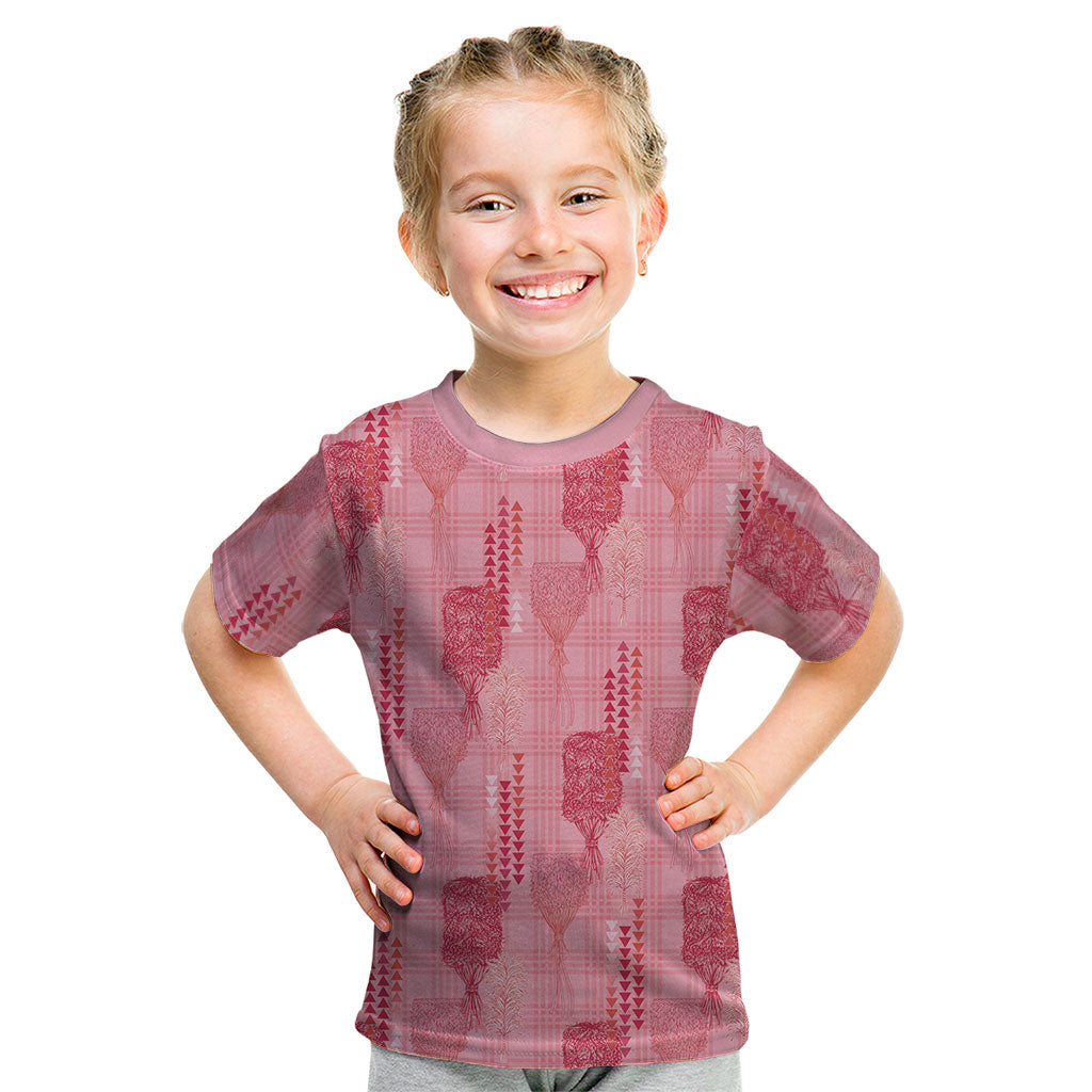 Aloha Hawaii Vintage Kahili Pa'a Lima Kid T Shirt Palaka Print Berry Pink
