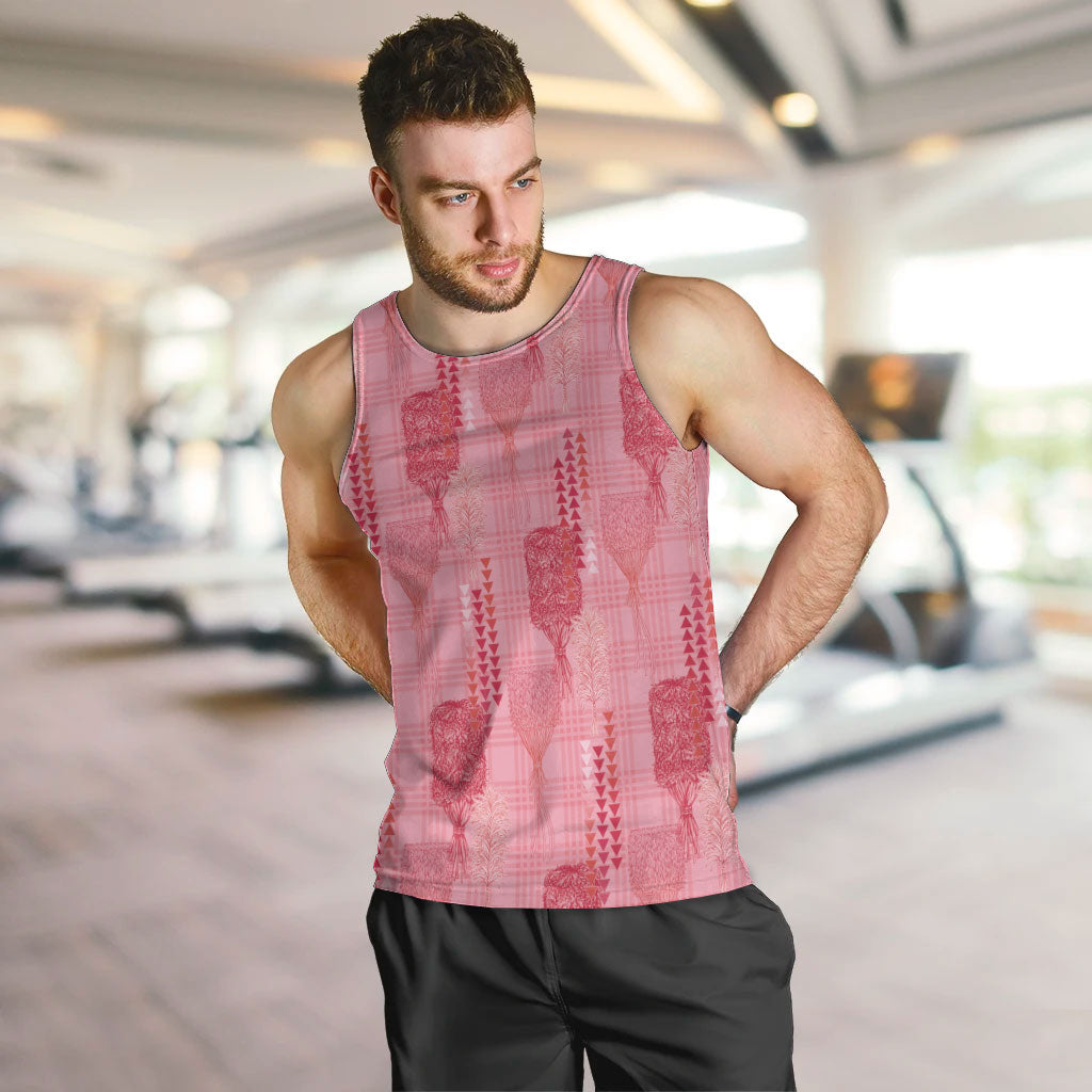 Aloha Hawaii Vintage Kahili Pa'a Lima Men Tank Top Palaka Print Berry Pink LT7 Pink - Polynesian Pride