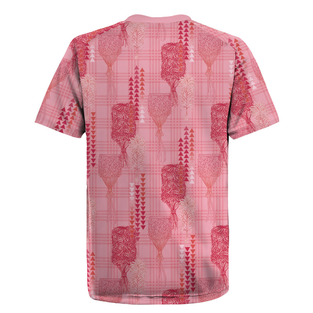 Aloha Hawaii Vintage Kahili Pa'a Lima Rugby Jersey Palaka Print Berry Pink