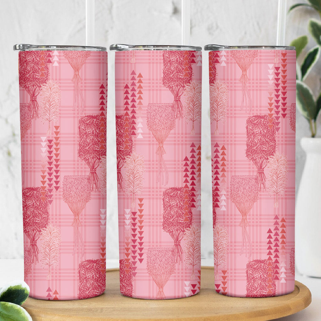 Aloha Hawaii Vintage Kahili Pa'a Lima Skinny Tumbler Palaka Print Berry Pink