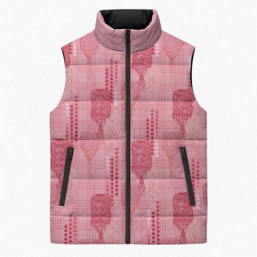 Aloha Hawaii Vintage Kahili Pa'a Lima Sleeveless Puffer Jacket Palaka Print Berry Pink LT7 Unisex Pink - Polynesian Pride
