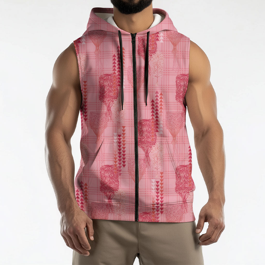 Aloha Hawaii Vintage Kahili Pa'a Lima Sleeveless Zip Hoodie Palaka Print Berry Pink