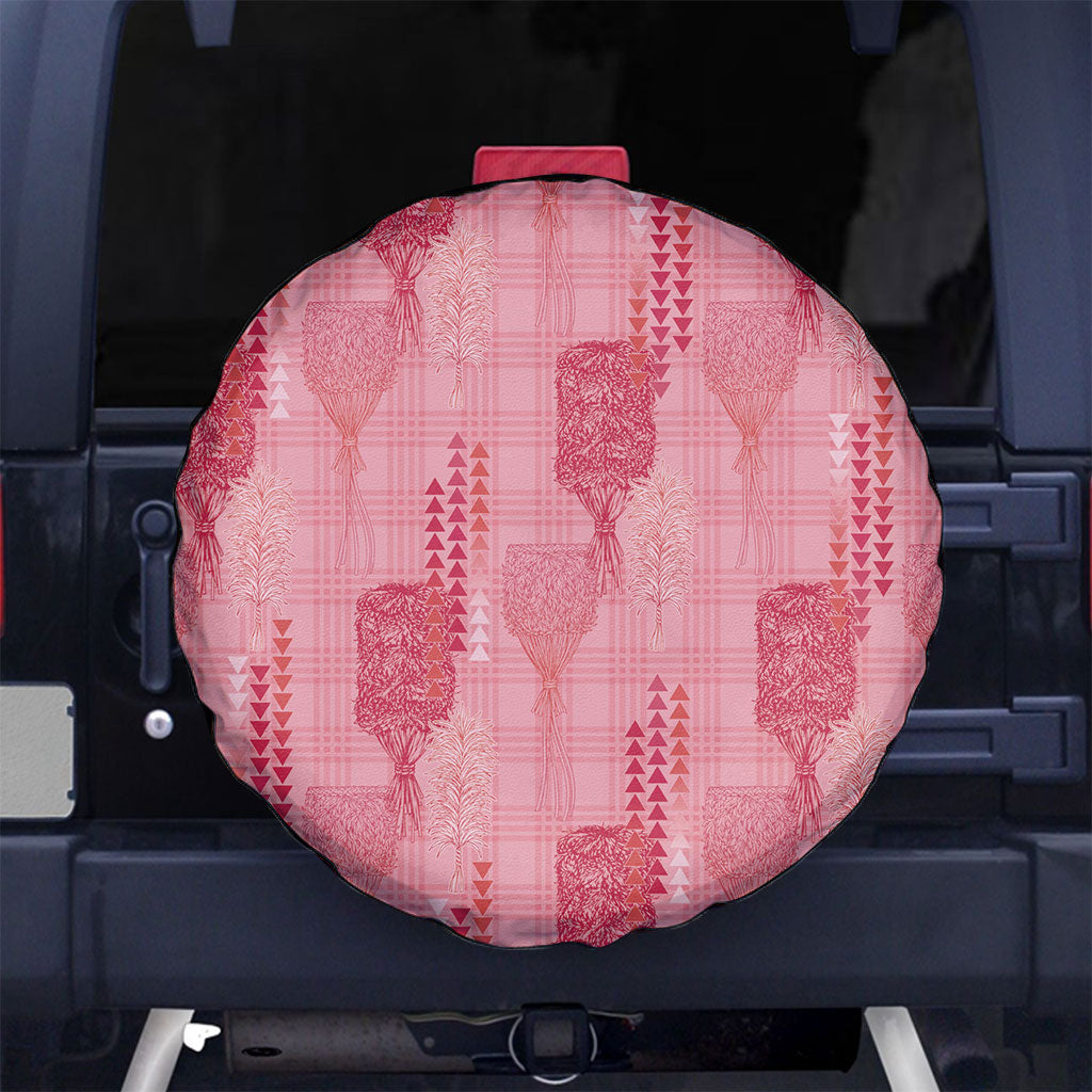Aloha Hawaii Vintage Kahili Pa'a Lima Spare Tire Cover Palaka Print Berry Pink LT7 No hole Pink - Polynesian Pride