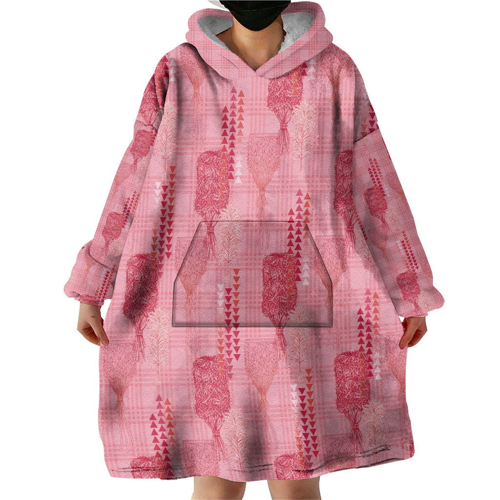 Aloha Hawaii Vintage Kahili Pa'a Lima Wearable Blanket Hoodie Palaka Print Berry Pink