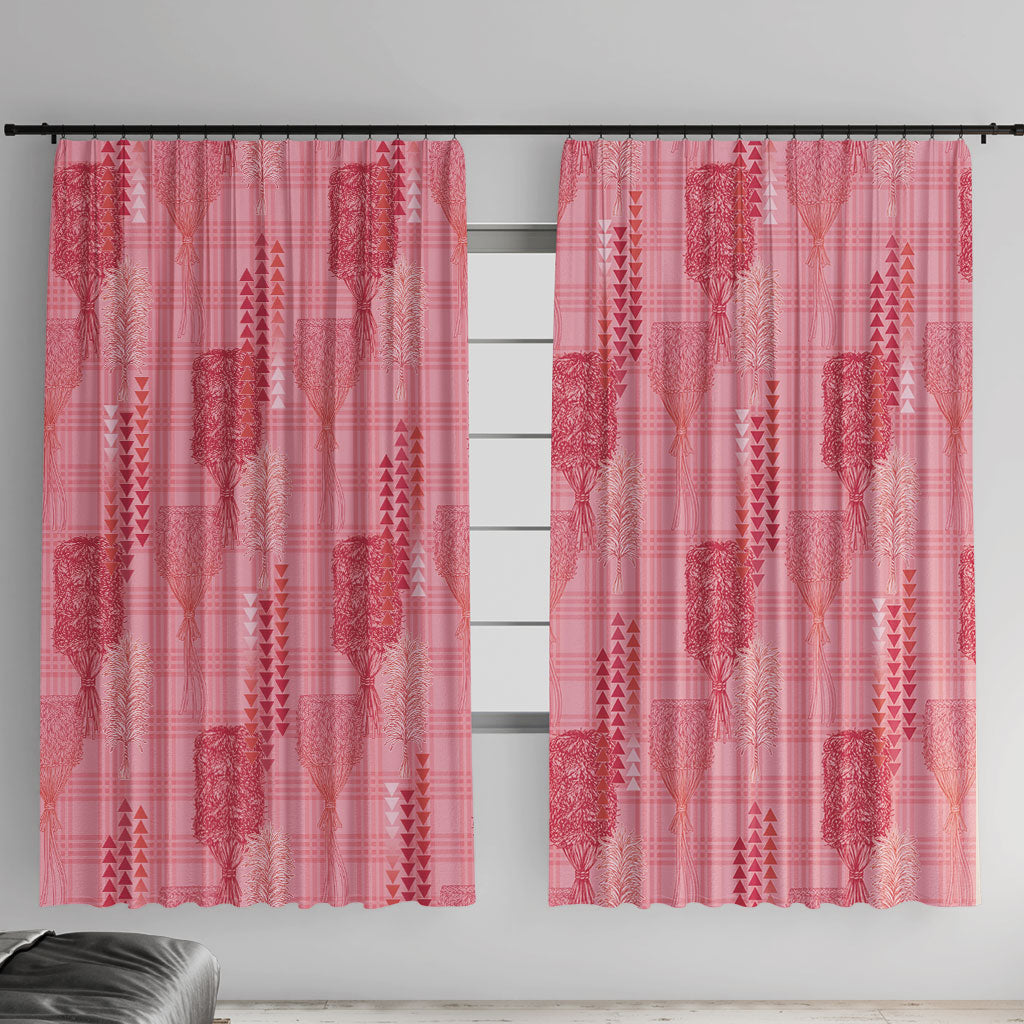 Aloha Hawaii Vintage Kahili Pa'a Lima Window Curtain Palaka Print Berry Pink LT7 With Hooks Pink - Polynesian Pride