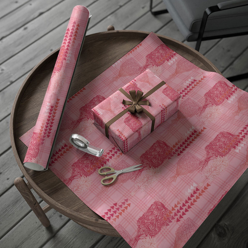 Aloha Hawaii Vintage Kahili Pa'a Lima Wrapping Paper Palaka Print Berry Pink