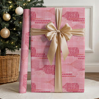 Aloha Hawaii Vintage Kahili Pa'a Lima Wrapping Paper Palaka Print Berry Pink