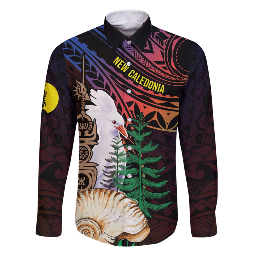 New Caledonia Kanaky Personalized Family Matching Long Sleeve Bodycon Dress and Hawaiian Shirt Kagu Bird Emblem LT7 Dad's Shirt - Long Sleeve Black - Polynesian Pride