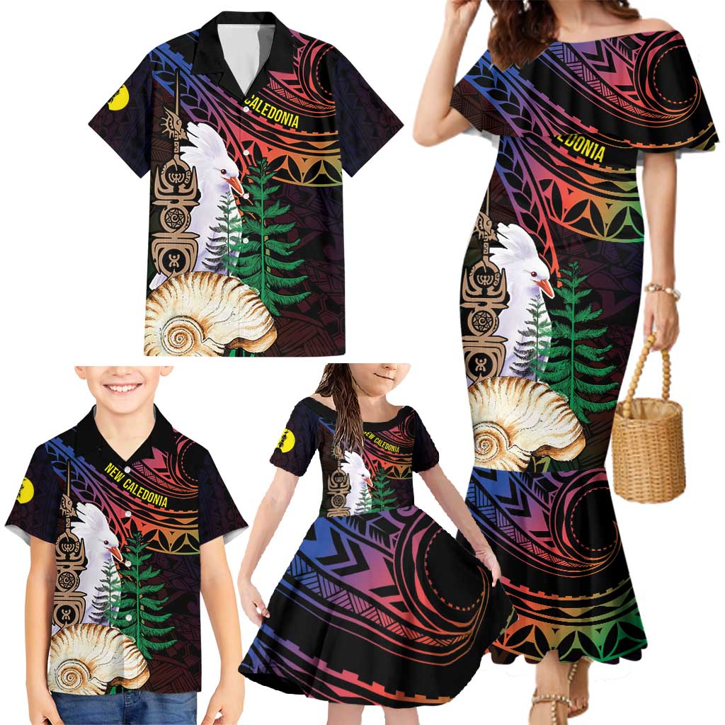 New Caledonia Kanaky Personalized Family Matching Mermaid Dress and Hawaiian Shirt Kagu Bird Emblem LT7 - Polynesian Pride