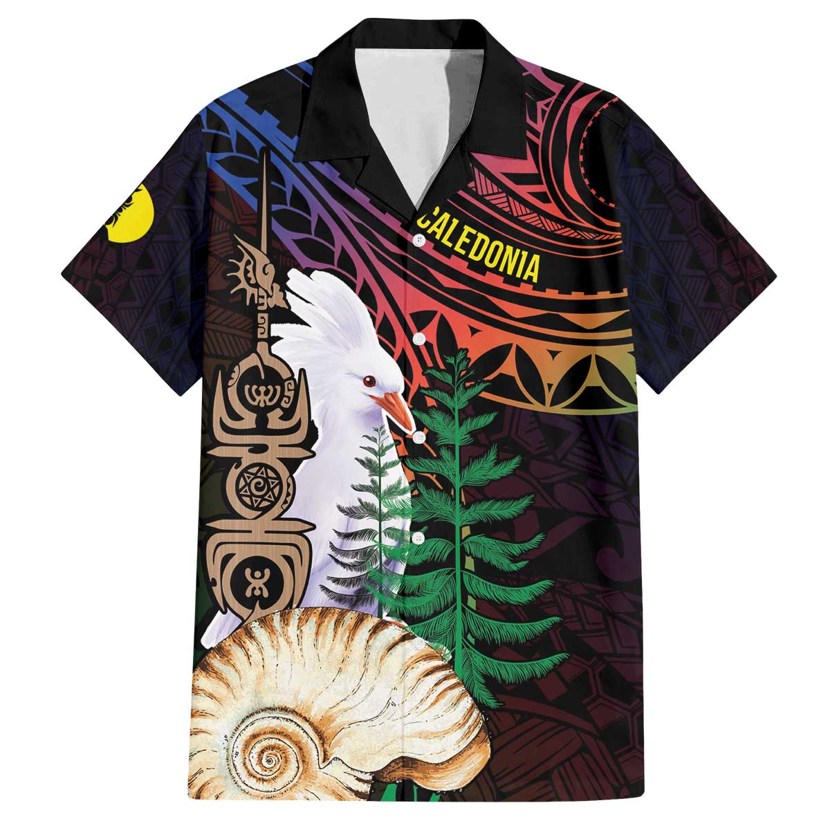 New Caledonia Kanaky Personalized Family Matching Off The Shoulder Long Sleeve Dress and Hawaiian Shirt Kagu Bird Emblem LT7 Dad's Shirt - Short Sleeve Black - Polynesian Pride