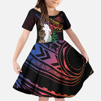 New Caledonia Kanaky Personalized Family Matching Off Shoulder Maxi Dress and Hawaiian Shirt Kagu Bird Emblem LT7 Daughter's Dress Black - Polynesian Pride