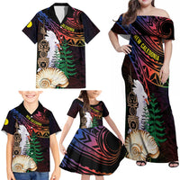 New Caledonia Kanaky Personalized Family Matching Off Shoulder Maxi Dress and Hawaiian Shirt Kagu Bird Emblem LT7 - Polynesian Pride