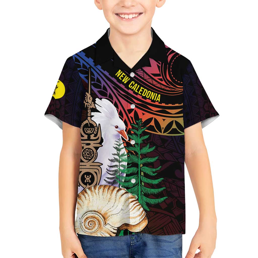 New Caledonia Kanaky Personalized Family Matching Off Shoulder Maxi Dress and Hawaiian Shirt Kagu Bird Emblem LT7 Son's Shirt Black - Polynesian Pride