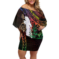New Caledonia Kanaky Personalized Family Matching Off Shoulder Short Dress and Hawaiian Shirt Kagu Bird Emblem LT7 Mom's Dress Black - Polynesian Pride