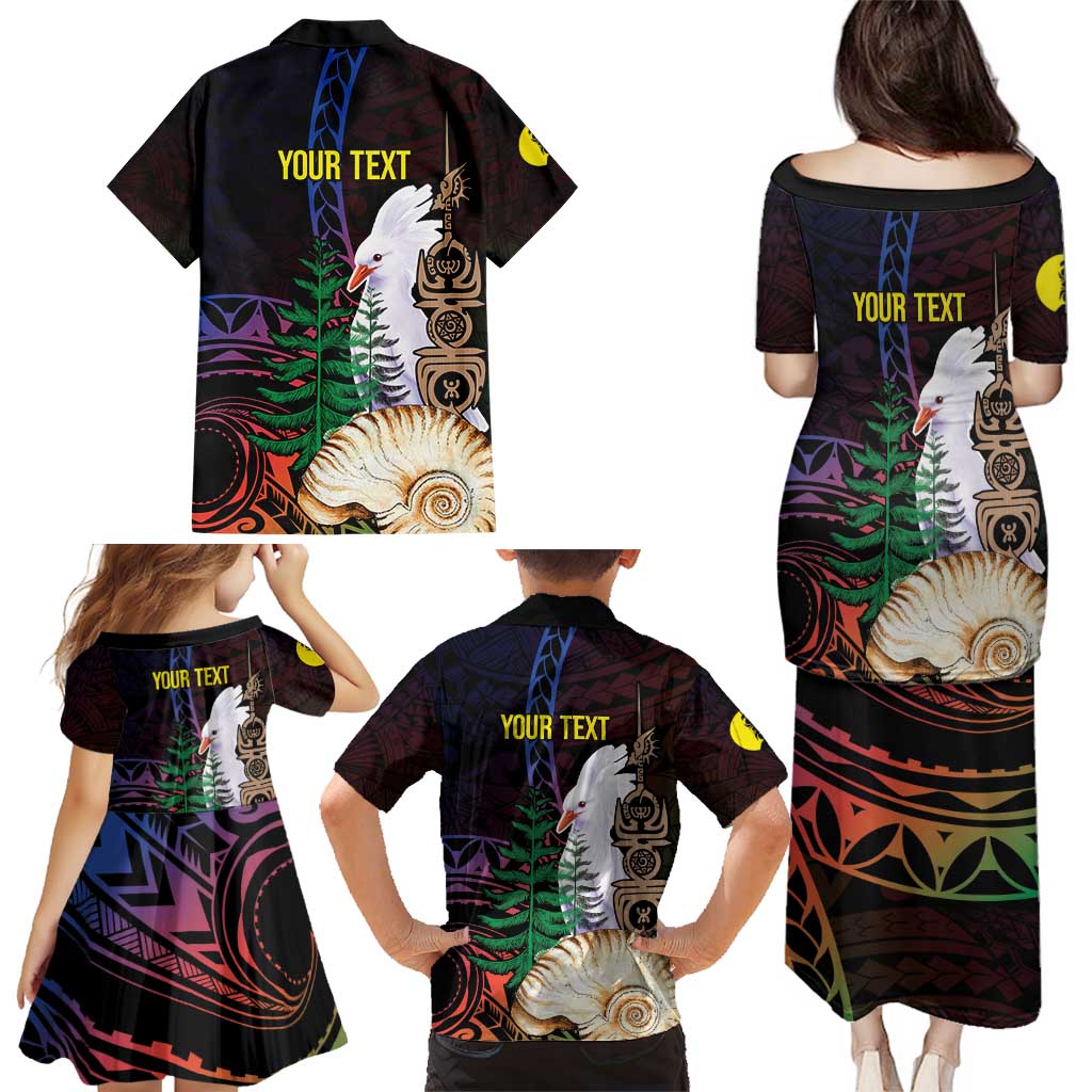 New Caledonia Kanaky Personalized Family Matching Puletasi and Hawaiian Shirt Kagu Bird Emblem - Polynesian Pride