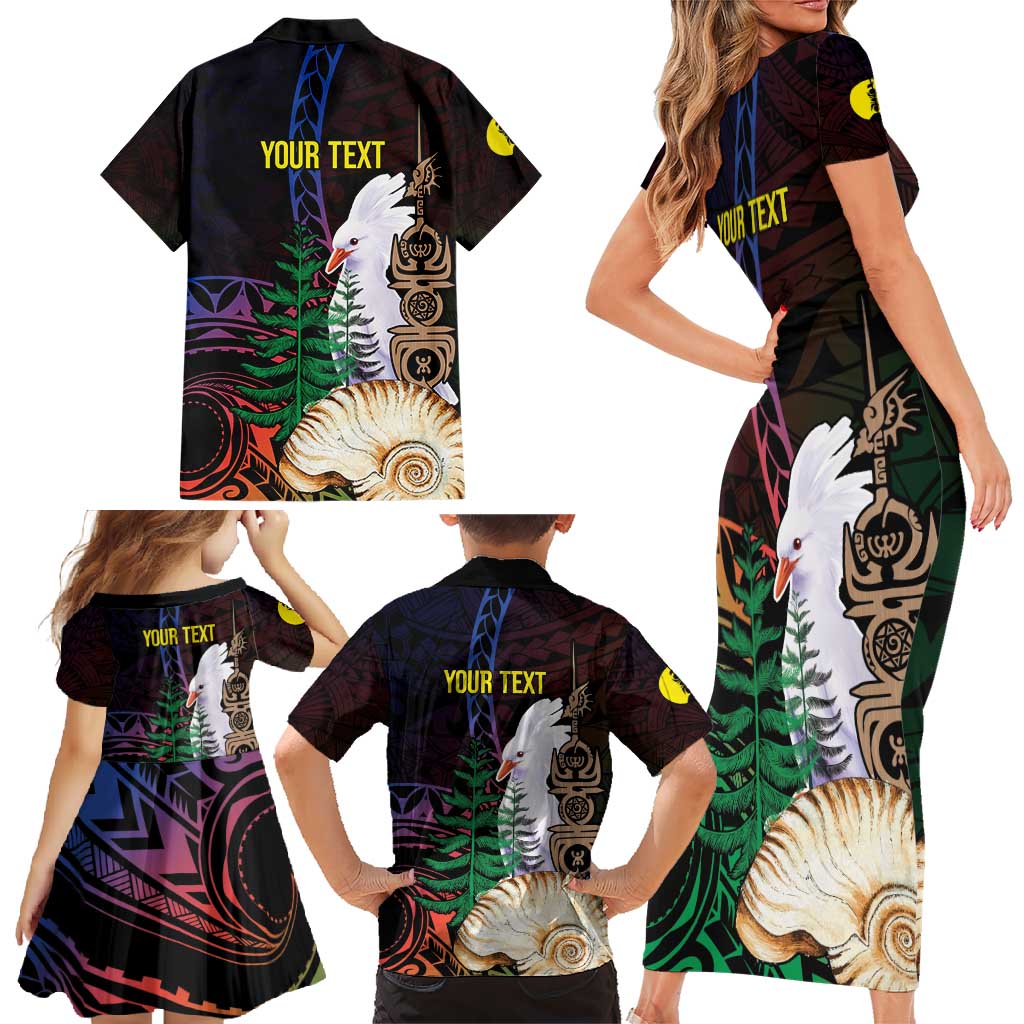 New Caledonia Kanaky Personalized Family Matching Short Sleeve Bodycon Dress and Hawaiian Shirt Kagu Bird Emblem LT7 - Polynesian Pride