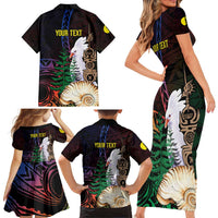 New Caledonia Kanaky Personalized Family Matching Short Sleeve Bodycon Dress and Hawaiian Shirt Kagu Bird Emblem LT7 - Polynesian Pride
