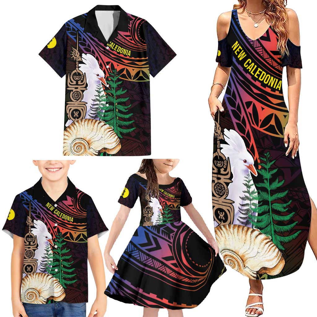 New Caledonia Kanaky Personalized Family Matching Summer Maxi Dress and Hawaiian Shirt Kagu Bird Emblem LT7 - Polynesian Pride