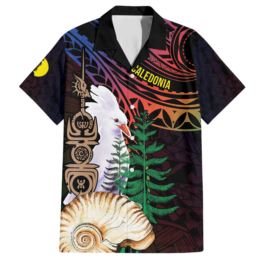 New Caledonia Kanaky Personalized Family Matching Summer Maxi Dress and Hawaiian Shirt Kagu Bird Emblem LT7 Dad's Shirt - Short Sleeve Black - Polynesian Pride