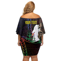 New Caledonia Kanaky Personalized Off Shoulder Short Dress Kagu Bird Emblem - Polynesian Pride