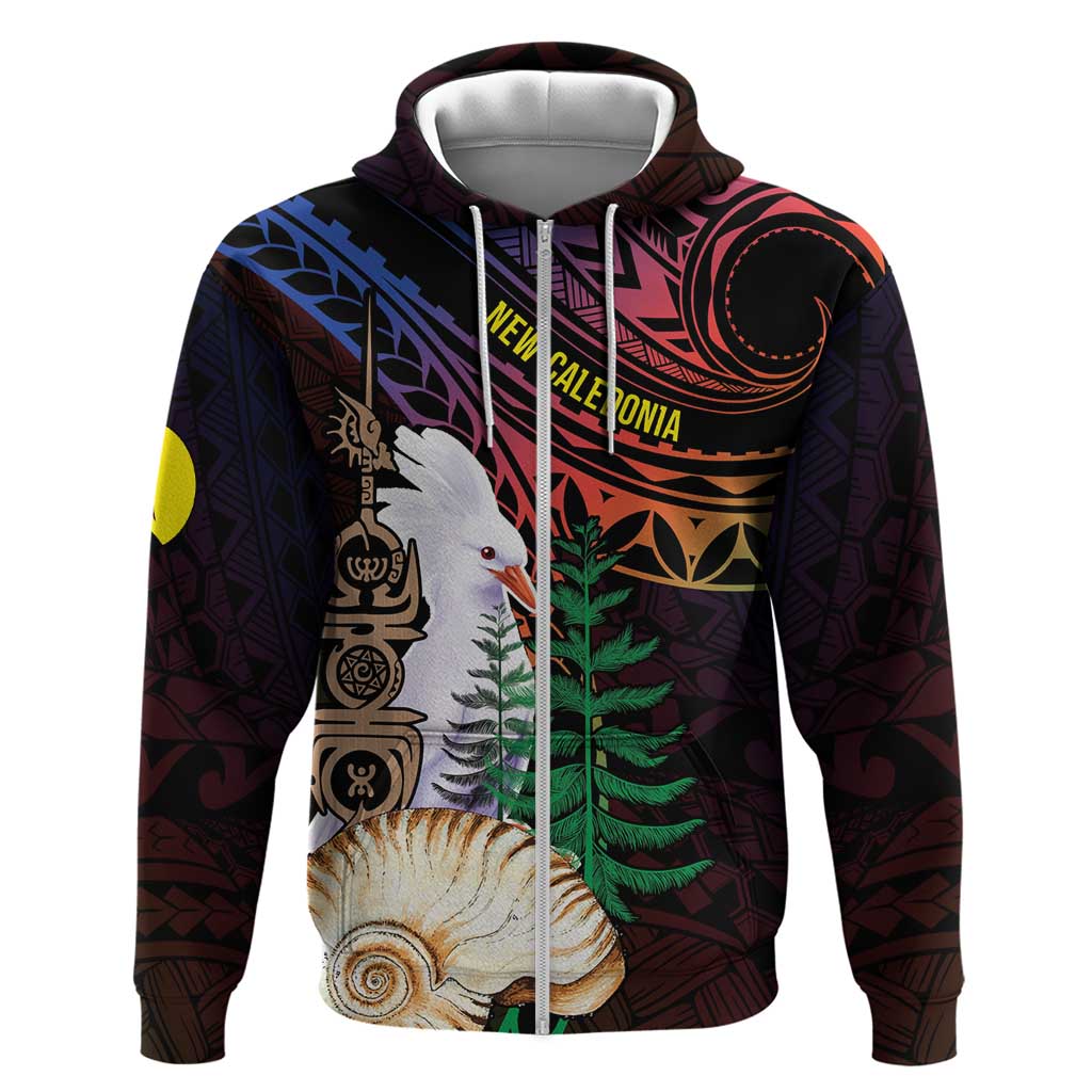 New Caledonia Kanaky Personalized Zip Hoodie Kagu Bird Emblem - Polynesian Pride