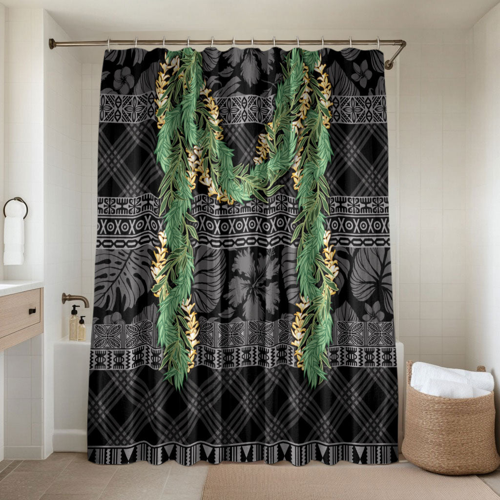 Hawai'i Paniolo Maile Twisted Lei Bathroom Set Obsidian Black LT7 Shower Curtain Only Black - Polynesian Pride