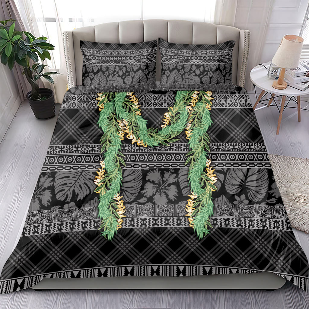 Hawai'i Paniolo Maile Twisted Lei Bedding Set Obsidian Black LT7 - Polynesian Pride