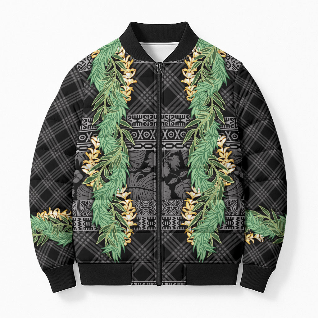 Hawai'i Paniolo Maile Twisted Lei Bomber Puffer Jacket Obsidian Black LT7 Unisex Black - Polynesian Pride
